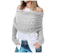 Knitted Cable Jumpers for Women UK Double Sleeve Multifunctional Wrap Scarf with Sleeves Lightweight Crochet Sweater Cardigans Girls Winter Autumn Woolen Bolero Shrug Yellow Cotton Yarn Orange Tartan