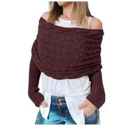 Knitted Cable Wrap, Shrugs for Women, Knitted Wrap, Sweater Scarf with Sleeves, Girl Ladies Multifunctional Hollow Out Knitted Crochet Cocoon Shrug with Sleeves