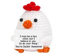Knitted Chick Doll - 2.76x1.97In Crochet Chicken, Positive Message Plush, Cheerful Decor Accent, Cute Handmade Perfect Present | Holiday Christmas Home Gift Inspirational Affirmation