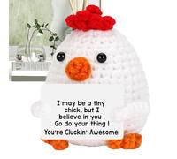 Knitted Chick Plush Toy - Crochet Emotional Support Chicken with Positive Message Card, Inspirational Handmade Cute Cute Gift Item | Chicken Lovers Women