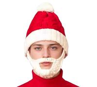 Knitted Christmas Hat, Santa Hat with Beard Mustache Mask Caps Unisex Christmas Beanie Hats Crocheted Woolly Hats Cosplay Fancy Dress Accessories for Xmas Party New Year Red