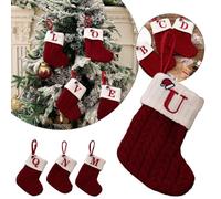 Knitted Christmas Stocking with Red Snowflake & Alphabet Design, 20x10 cm Holiday Ornament for Tree, Wreath or Candy Bag - Festive Home & Ga(U)