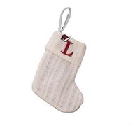 Knitted Christmas Stocking with Snowflake Alphabet Design Featuring Hanging Rope for Trees and Holiday Decor (L)