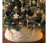Knitted Christmas Tree Collar, Cream Crossed Diamond Edge Chunky Cable Knit Christmas Collars for Artificial Trees, Rustic Tree Base Cover Skirt, Farmhouse Holiday Home Decor