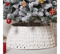 Knitted Christmas Tree Skirt Collar Crochet 3-Piece Beige Chunky Cable Knit Xmas Tree Skirt Woven Hyacinth Accessory for Artificial Trees Christmas Home Décor Diameter 60cm H 26cm