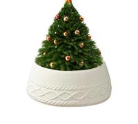 Knitted Christmas Tree Skirt, Cream Diamond Edge Chunky Farmhouse Collar | 72x23cm Chunky Knit, Foldable, Fits Artificial Trees, for Home Party Garden, Machine Washable Rustic Decor