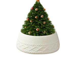 Knitted Christmas Tree Skirt, Cream Diamond Edge Chunky Farmhouse Collar | 72x23cm Chunky Knit, Foldable, Fits Artificial Trees, for Home Party Garden, Machine Washable Rustic Decor