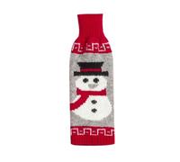 Knitted Christmas Wine Bottle Cover Bag with Santa Claus and Snowman Design, Reusable Festive Table Decoration for Holiday Parties, Fits Standard Red or White Wine Bottles, 2 Pack in Red and Green