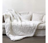Knitted Chunky Blanket Throw - Grey & White, 100X100, Perfect for Sofa & Bed