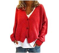Knitted Coat For Women Long Sleeve Button Down Cardigan Sweater Solid V Neck Knitted Jacket Open Front Cardigan Knitwear Loose Fit Casual Knitted Cardigan Jacket Thin Knitted Cardigan Watermelon Red S