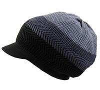 Knitted Cotton Rasta Slouchy Beanie Visor, Gray/Dark Gray/Blk