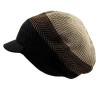 Knitted Cotton Rasta Slouchy Beanie Visor, Khaki/Brown/Blk, One Size-X-Large