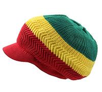 Knitted Cotton Rasta Slouchy Beanie Visor, Red/Yellow/Green, One Size-X-Large