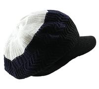 Knitted Cotton Rasta Slouchy Beanie Visor, White/Navy/Blk, One Size-X-Large