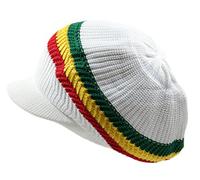 Knitted Cotton Rasta Slouchy Beanie Visor, White/Rgy, One Size-X-Large