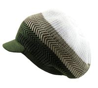 Knitted Cotton Rasta Slouchy Beanie Visor, White/Sage/Olive Green, One Size-X-Large