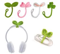 Knitted Crochet Leaf Sprout,Handmade Crochet Plant Bookmark Green Sprout Crochet Ornament,Knitted Bookmark Decorative Leaf for Cable Tie,Crochet Sprout Headphone Accessories
