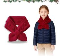 Knitted Cross Collar Scarf Winter Thicken Warm Solid Color Crochet Loophole Slim Neckerchief Sweet Bowknot Neck Warmer Knitted Small Scarfs, Cross-Neck (Red)