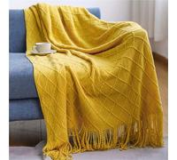 Knitted Decorative Throw Blanket for Couch Sofa Chair Bed Mustard Yellow Knit Throw Blanket for Couch Bed,Soft Knitted Farmhouse Sofa Throw for Living Room, Outdoor Textured Boho Blanket,(F)