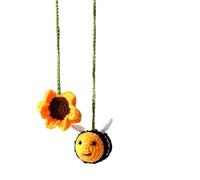 Knitted Decors Automotive Interior Charm Crochet Bees Flower Pendant Car Rearview Hanging Ornament Decoration Birthday Car Gift