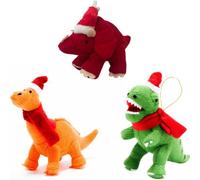 Knitted Dinosaur Christmas Hanging Decorations, set of three - T Rex Dinosaur, Diplodocus Dinosaur and Triceratops Dinosaur Decoration | Kids Xmas Decorations | Unique Xmas Baubles