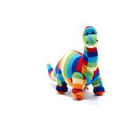 Knitted Diplodocus Dinosaur Baby Rattle in Bold Stripes