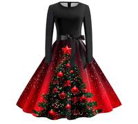 Knitted Dress,Plus Size Dress for Women Comfortable Merry Christmas Print Long Sleeve Hoodie Midi Dress with Pockets Fashionable Holiday Casual Everyday Wear (Red, L)