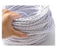 Knitted Fabric Cover Twisted Cloth Wire, 2-core vintage fabric twisted chandelier cord in multiple colors and sizes(White,10m)