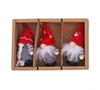 Knitted fabric faceless doll set with plaid pattern, set of three dolls filled with pp cotton, crafted for hanging on Christmas trees during the holiday season (1)