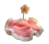 Knitted Flower Cat Hat with Ear Holes Adjustable Tie Soft Cute Crochet Kitten Hat Charming Cat Hat with a Flower Cotton for Dog Puppy Pet Kitten (S)