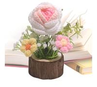 Knitted Flower Pot - Small Statue Potted Plant Crochet Roses | Collectible Floral Figures Tabletop Dashboard Ornaments for Living Room, Study