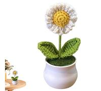 Knitted Flowers - Artistic Crochet Potted Pink Handmade Realistic Wool Fabric Office Ornament | Home Office Car Bedroom Living Room Office Shelf Tag