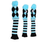 Knitted Golf Club Covers Set 3PCS, Pom Pom Decoration, Blue Black - Durable Soft Fabric, Stylish Protective Covers for Woods and Hybrids (Blue Black)
