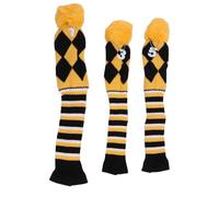 Knitted Golf Club Head Covers, 3PCS, Stylish & Durable, for Travel, Fine Pattern with Pom Pom, Protective Golf Club Cover Head Protector Accessories (Yellow Black)