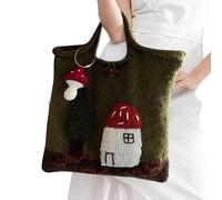 Knitted Hand Bag - Mushroom Cottage Design, Adorable Crochet Purse, Stylish Ladies Tote, Fashion Cute Shoulder Pouches | Long Lasting Charming Amigurumi Crocheted Carrier for Females