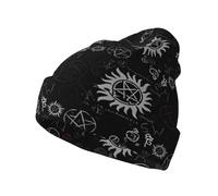 Knitted Hat â€“ Beanie with Supernatural Symbols Black Full Print, Unisex Design, Perfect for Cold Weather and Outdoor, Black, One Size