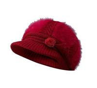 Knitted Hat Thermal Warm Crochet Skullcap Chunky Women's Woolen Knitted Warm Basin Hat Padded Cotton Hat Padded Knitted Woolen Hat (Red, One Size)