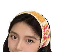 Knitted Headband for Women Stretch Turban Floral Crocheted Granny-square Ethnic Style Tie Head Wrap Headband