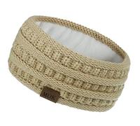Knitted Headbands for Women UK, Ladies Winter Headbands Thick Cable Knitting Elastic Head Wrap with Fleece Lined Thermal Winter Ear Warmer Fitness Turban Headband (A-Khaki)