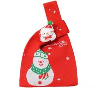 Knitted holiday favor bags with Christmas motifs, designed for For Fruits and candies, featuring sturdy fabric, practical handles, and plush seasonal figures (E)