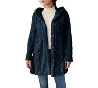 Knitted Hoodie Womens Button Down Fluffy Longline Jacket Winter Warm Fleece Cardigan Coat Long Sleeve Button Front Sherpa Fleece Jacket Plus Size Knit Textured Hooded Sweatshirt (Navy, M)