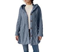 Knitted Hoodie Womens Button Down Fluffy Longline Jacket Winter Warm Fleece Cardigan Coat Long Sleeve Button Front Sherpa Fleece Jacket Plus Size Knit Textured Hooded Sweatshirt (Dark Blue, M)