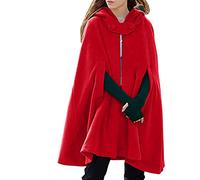 Knitted Jacket Women's Warm Waterproof Breathable Lined Jackets Gothic Punk Knitted Ponchos Elegant Capes Hoodie Vintage Blouse Wool Coat Poncho Winter Cape Peacoat with Hood Tunic, red, S