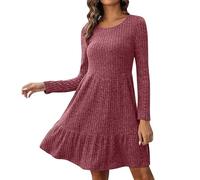 Knitted Jumper Dress for Women UK O Neck A Line Autumn Lightweight Long Sleeve Mini Soft Stretchy Jersey Dresses Pullover Ladies Casual Fall Elegant Winter Sweater Dress Knitwear