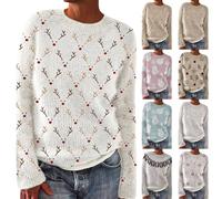 Knitted Jumper Fair Isle Wool Jumpers for Women UK Ladies Jumpers Winter Crew Neck Classics Print Vintage Knitted Sweater Plus Size Soft Warm Tops Cashmere Cardigan Women (D-White, XXXXXL)