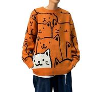 Knitted Jumper Men's Oversize Casual Knitted Jumper Unisex Cute Jumper with Kitten Cartoon Print Knitted Funny Sweatshirt with Without Hood Tops Women's Individuality Jumper, O Orange, L