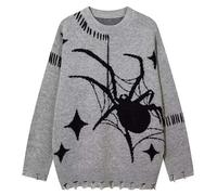 Knitted Jumper Men's Y2K Hipster Style Pullover Streetwear Ripped Jumper Torn Hole Sweater Destroyed Elegant Winter Jumper Crew Neck Halloween Gothic Knitted Jumper, gray, XL
