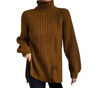 Knitted Jumper Women's Long Sleeve Turtleneck Pullover Women's Oversized Jumper Long Sweater Lapel Knitted Jumper Plain Knitted Sweater Casual Pullover Autumn Winter Jumper, a, S
