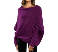 Knitted Jumpers Fall Sweaters for Women Asymmetric Draped Jumper Long Batwing Sleeve Off The Shoulder Sweater Knit Pullover Christmas Ski Women Pullover Sweater Daily Essentials Pullover for Mom
