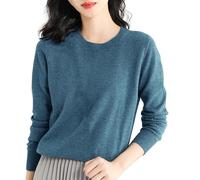 Knitted Jumpers for Women Soft Bracelet Sleeve Essentials Solid Pullover Elegant Blend Comfortable Stretchy Knitwear Thermal Crew Neck Breathbale Fit Cropped Pullovers Autumn Daily Office Blue
